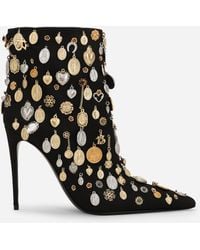 Dolce & Gabbana - Satin And Embroidered Ankle Boots - Lyst