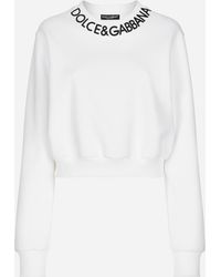 Dolce & Gabbana - Cropped Jersey Sweatshirt With Logo Embroidery On Neck - Lyst