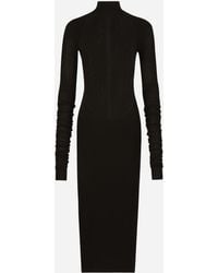 Dolce & Gabbana - Jersey Calf-Length Dress With Chantilly Lace Insert - Lyst