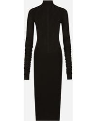 Dolce & Gabbana - Longuette-Kleid Aus Jersey Mit Einsatz Aus Chantilly-Spitze - Lyst