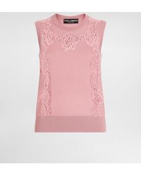Dolce & Gabbana - Wool Tank Top With Lace Inlay - Lyst