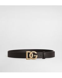 Dolce & Gabbana - Lux Leather Belt With Crossover Dg Logo Buckle - Lyst