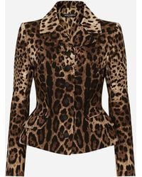 Dolce & Gabbana - Single-Breasted Double Crepe Jacket With Leopard Print - Lyst