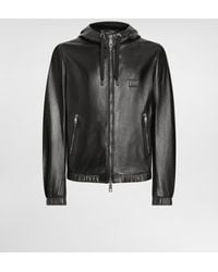 Dolce & Gabbana - Leather Jacket With Hood And Branded Tag - Lyst