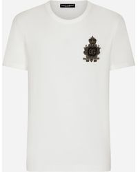 Dolce & Gabbana - Cotton T-Shirt With Heraldic Dg Logo Patch - Lyst