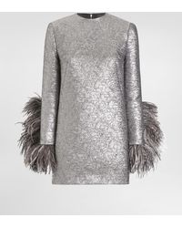 Dolce & Gabbana - Quilted Lamé Jacquard Sack Minidress With Feathered Cuffs - Lyst