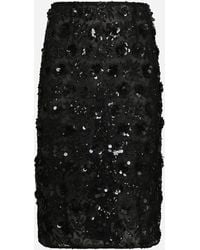 Dolce & Gabbana - Lace Calf-Length Skirt With All-Over Sequins - Lyst