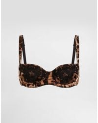 Dolce & Gabbana - Leopard-Print Satin Balconette Bra With Lace - Lyst