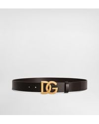 Dolce & Gabbana - Lux Leather Belt With Crossover Dg Logo Buckle - Lyst