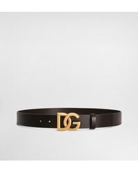 Dolce & Gabbana - Lux Leather Belt With Crossover Dg Logo Buckle - Lyst