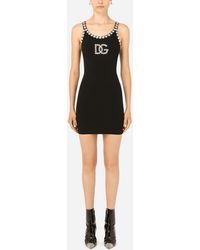 Dolce & Gabbana Kurzes Kleid aus Jersey mit DG-Kristall - Schwarz