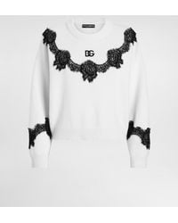 Dolce & Gabbana - Pullover Aus Wolle Mit Einsätzen Aus Spitze Und Dg-Logo - Lyst