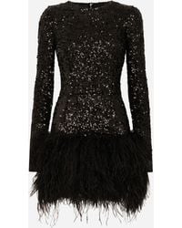 Dolce & Gabbana - Short Sequined Dress With Feather Trim - Lyst