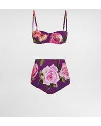 Dolce & Gabbana - Rose- Balconette Bikini Top And High-Waisted Bottoms - Lyst