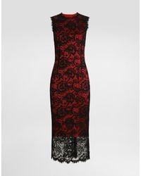 Dolce & Gabbana - Calf-Length Floral Lace Sheath Dress With Contrasting Lining - Lyst