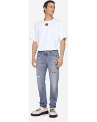 Dolce & Gabbana - Light Blue Slim-fit Stretch Jeans With Rips - Lyst