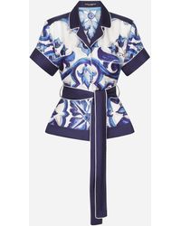 Dolce & Gabbana - Majolica-Print Twill Shirt With Belt - Lyst