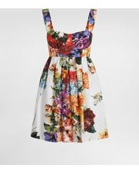 Dolce & Gabbana - Kleid Aus Popeline Mit Bouquet-Print - Lyst