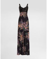 Dolce & Gabbana - Flower Bouquets-Print Long Charmeuse Dress - Lyst