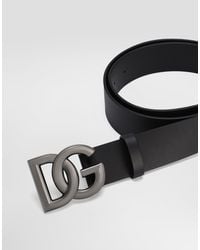 Dolce & Gabbana - Lux Leather Belt With Crossover Dg Logo Buckle - Lyst