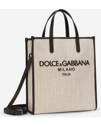 Dolce & Gabbana - Sand Canvas Small Shopping Bag - Lyst