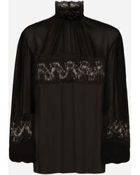 Dolce & Gabbana - Georgette And Lace Turtle-Neck Blouse - Lyst