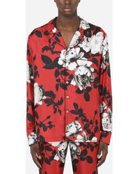 Dolce & Gabbana Camisa pijama de seda con estampado camelias - Rojo