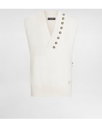 Dolce & Gabbana - Wool V-Neck Vest With Bejeweled Buttons And Dg Embroidery - Lyst