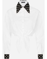 Dolce & Gabbana - Cropped Cotton Poplin Shirt With Knot Detail And Polka-Dot Print - Lyst