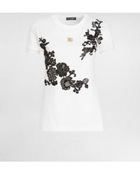 Dolce & Gabbana - Jersey T-Shirt With Dg Logo Pin And Lace Details - Lyst