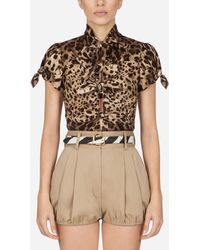 Dolce & Gabbana Top In Charmeuse With Leopard Print - Braun