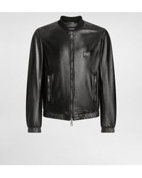 Dolce & Gabbana - Lamb Leather Jacket With Front Metal Logo Plaque - Lyst