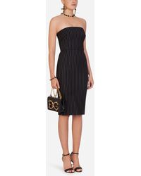 Dolce & Gabbana Woolen Fabric Pinstripe Midi Dress - Schwarz