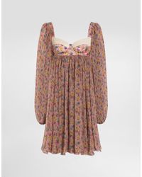 Dolce & Gabbana - Small Floral-Print Chiffon Dress With Lace - Lyst