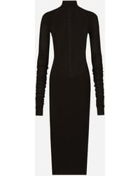 Dolce & Gabbana - Longuette-Kleid Aus Jersey Mit Einsatz Aus Chantilly-Spitze - Lyst