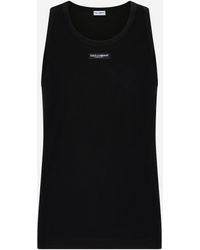 Dolce & Gabbana - Two-Way Stretch Cotton Tank Top With Logo Label - Lyst