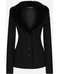 Dolce & Gabbana - Single-Breasted Wool Jacket With Faux Fur Collar - Lyst