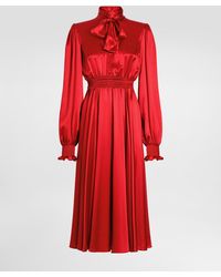 Dolce & Gabbana - Hemdblusenkleid Mit Schluppenkragen Aus Seidensatin - Lyst