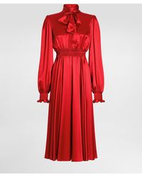 Dolce & Gabbana - Vestido Camisero De Raso De Seda Con Lazo Al Cuello - Lyst