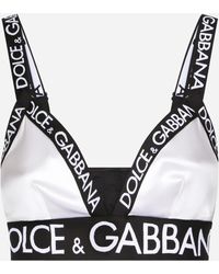Dolce & Gabbana Sujetador de triángulo de raso con logotipo - Blanco
