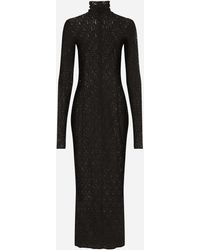 Dolce & Gabbana - Longuette-Kleid Aus Tüll Mit Dg-Logo Allover - Lyst