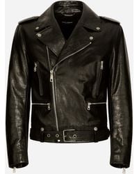 Dolce & Gabbana - Belted Leather Biker Jacket - Lyst