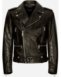 Dolce & Gabbana - Belted Leather Biker Jacket - Lyst