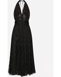 Dolce & Gabbana - Dévoré Satin Calf-Length Dress With All-Over Dg Logo - Lyst