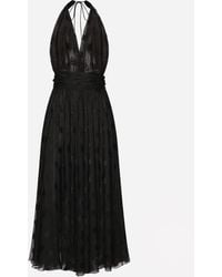 Dolce & Gabbana - Longuette-Kleid Aus Ausbrenner-Satin Mit Dg-Logo Allover - Lyst