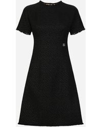 Dolce & Gabbana - Raschel Tweed Midi Dress With Dg Logo - Lyst