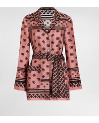 Dolce & Gabbana - Silk Twill Pajama Shirt With All-Over Dg Logo Scarf Print - Lyst