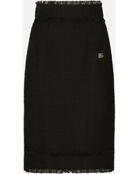Dolce & Gabbana - Tweed Midi Skirt With Dg Logo - Lyst