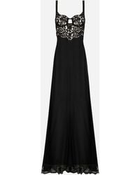Dolce & Gabbana - Long Silk Chiffon Dress With Lace Body - Lyst