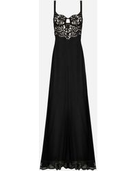 Dolce & Gabbana - Long Silk Chiffon Dress With Lace Body - Lyst